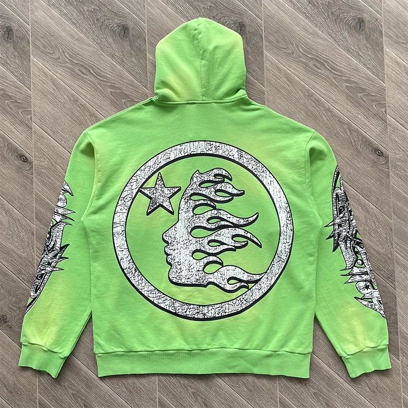 HELLSTAR Hellstar Graffiti Zip Up Hoodie Green Wash Mens Cotton