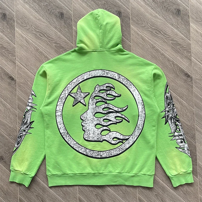 HELLSTAR Hellstar Graffiti Zip Up Hoodie Green Wash Mens Cotton