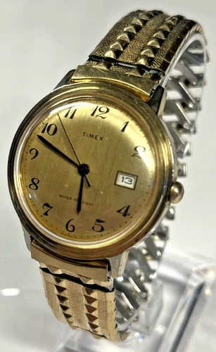 Timex Merlin 1977 Vintage Man's Hand-Wind Mechanical Gold Tone Date, Running
