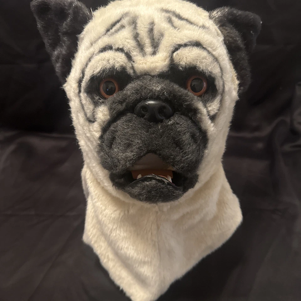 ADULT PUG DOG ANIMAL MOVING MOUTH. FURRY OVER THE HEAD MASK, Excellent UC - Image 2 of 4