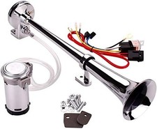 12V 150db Air Horn kit, Super Loud 18 Inches Chrome Zinc Single Trumpet Truck Ho