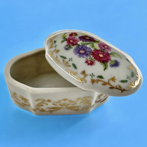 DAR Daughters of American Revolution LIMOGES TRINKET BOX Aster Colonial FLOWERS - Picture 2 of 24