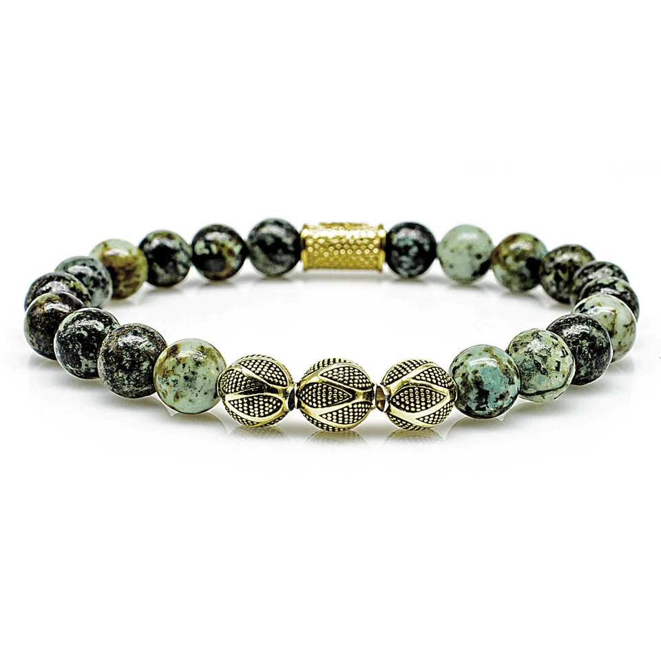 African Türkis 925 Sterling Silber Armband Bracelet Perlenarmband Kugel 18k Gold - Bild 2 von 4