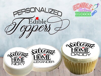 Custom Welcome home edible oreo cookie or cupcake toppers. Circles rounds
