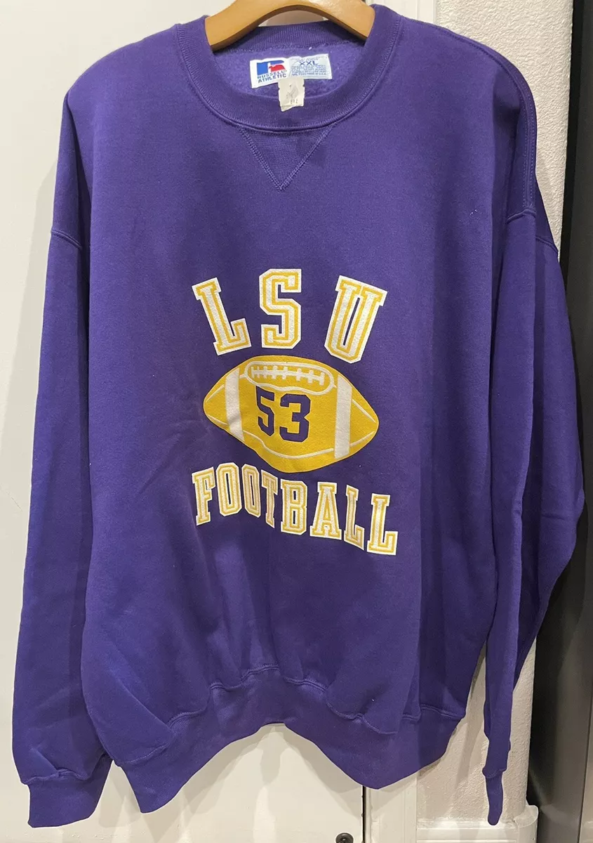 Vintage NOS 90s LSU Football Sweatshirt No. 53 Russell Athletic Made In USA 2XL