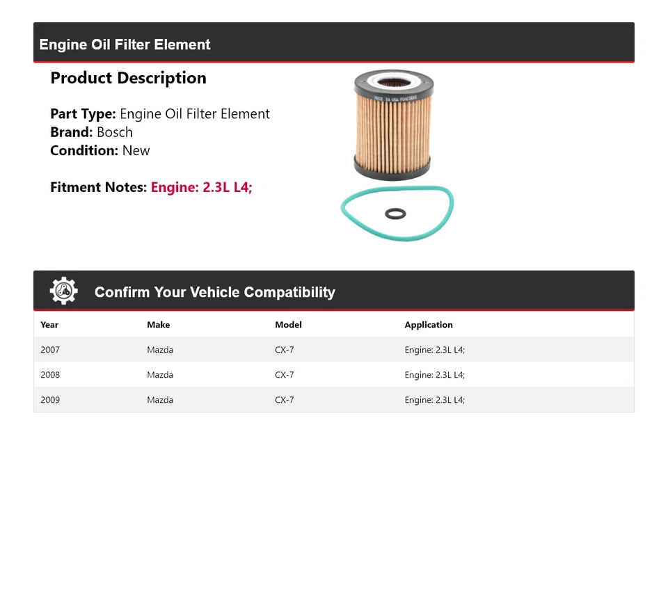 Filtro de aceite Bosch Premium 2008 para Mazda CX-7 2007-2009 2,3 L L4 Foto 2 de 3