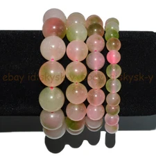 8/10/12/14mm Pink Green Multicolor Jade Round Gems Beads Elastic Bracelet 7.5''