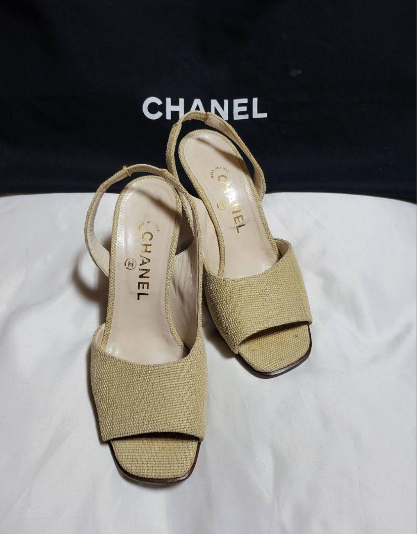 シャネルミュール　36.5 CHANEL Vintage 02P CC Logo Sandals Heels Mules #36-36.5