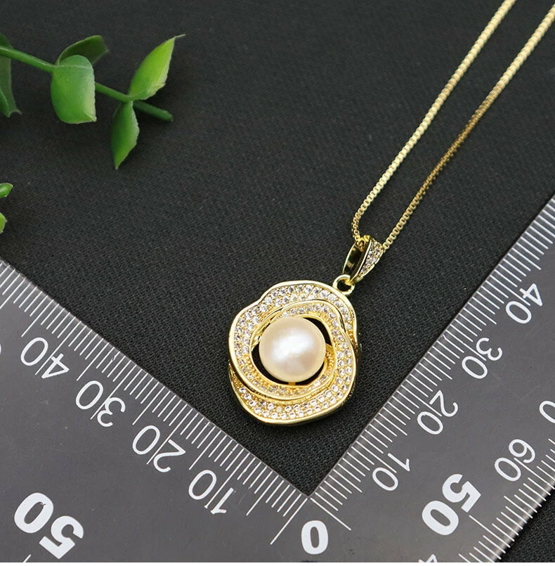 D17 vergoldete Halskette Anhänger gedreht mit Süßwasserperle und Zirkonia - Bild 4 von 4