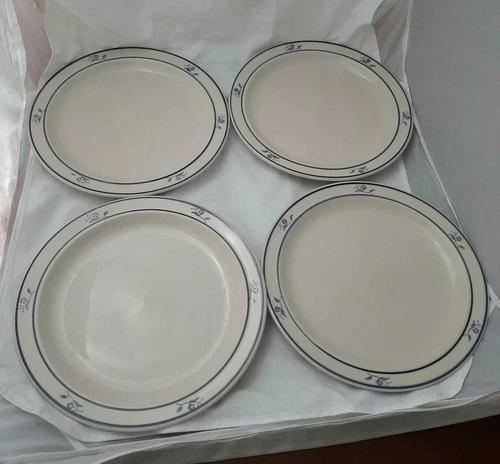 Set of 4 Vintage Brick Oven Stoneware "Scandia Blue" Tung Guan Dinner Plates