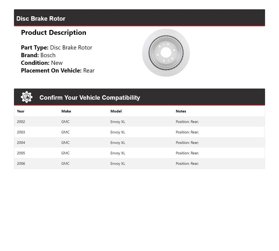For 2002-2006 GMC Envoy XL Bosch QuietCast Disc Brake Rotor Rear 2003 2004 2005 - Image 2 of 4