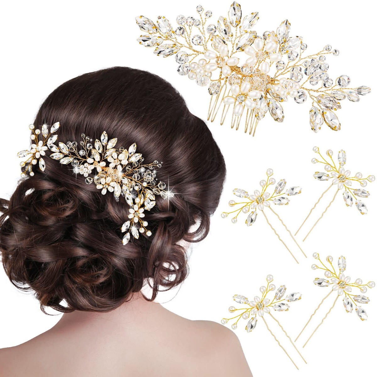 5pcs Bridal Pearl Comb Pin headpiece party evening Bohemian Vintage Pearls 5Pcs Hair Comb Set - Bridal Hair  main image 3