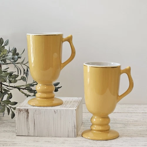 2 HALL VINTAGE IRISH COFFEE MUGS YELLOW 5 7/8" tall # 1273 U.S.A