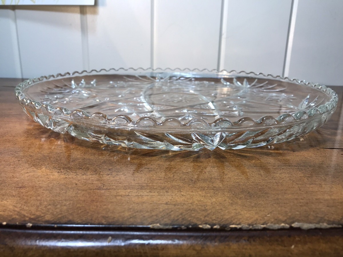 Vintage Large Heavy Glass/Crystal Serving Plate 13.5” Star Pattern