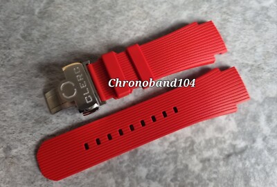 Genuine OEM Clerc Hydroscaph Red Rubber Strap & Steel Déployant Clasp NEW!!