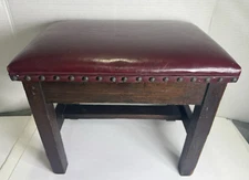 Antique Mission Style Arts & Crafts Wooden Foot Stool w/ Leather Top Original