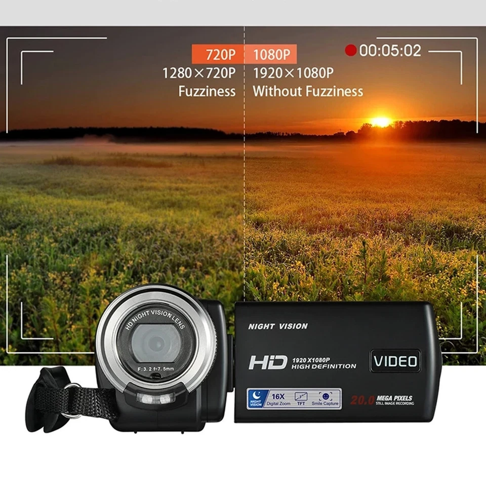 Digital Hd 1080P Video Camera 16X Zoom 20MP Recorder Camcorder Black DV Handycam - Image 2 of 4