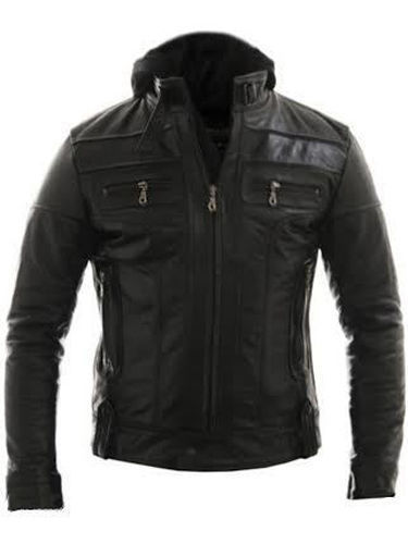 ジャケット・アウター real leather biker jacket Men's Real Leather Jacket Motorcycle Band Collar Patch