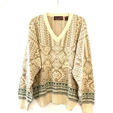 Vintage John Ashford Men s Sweater XL Beige Textured V Neck Grandpa Core