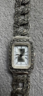 VINTAGE FAS STERLING SILVER 925  MARCASITE Gem Stone Watch And Band