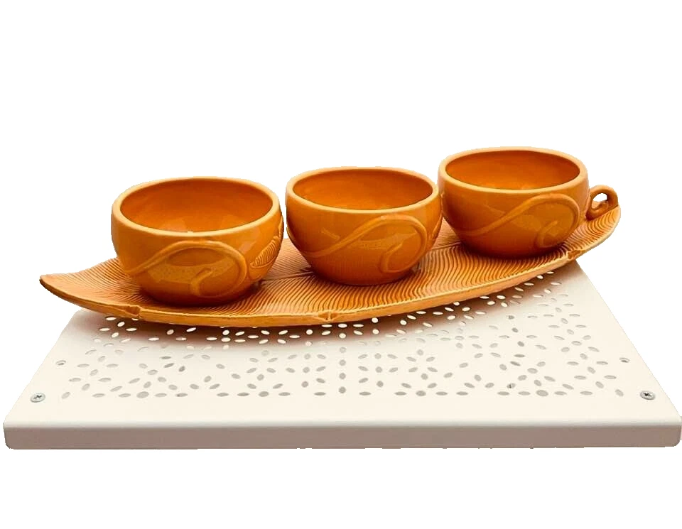 Amadéus plat apéro forme feuille orange avec 3 coupelles 40 x 16 cm env - Photo 3/4