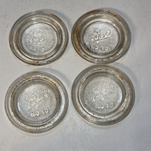 4 Vintage Ball No. 10 Seal Clear Glass Canning Jar Lids 2 1/2 Inch