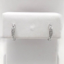 14k White Gold Natural Diamond Huggie Hoop Earrings Petite Child to Adult size