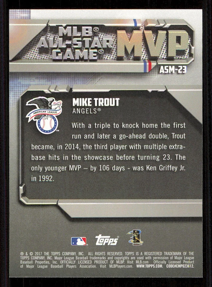 2017 Topps All Star MVPs #ASM23 Mike Trout - Image 2 of 2
