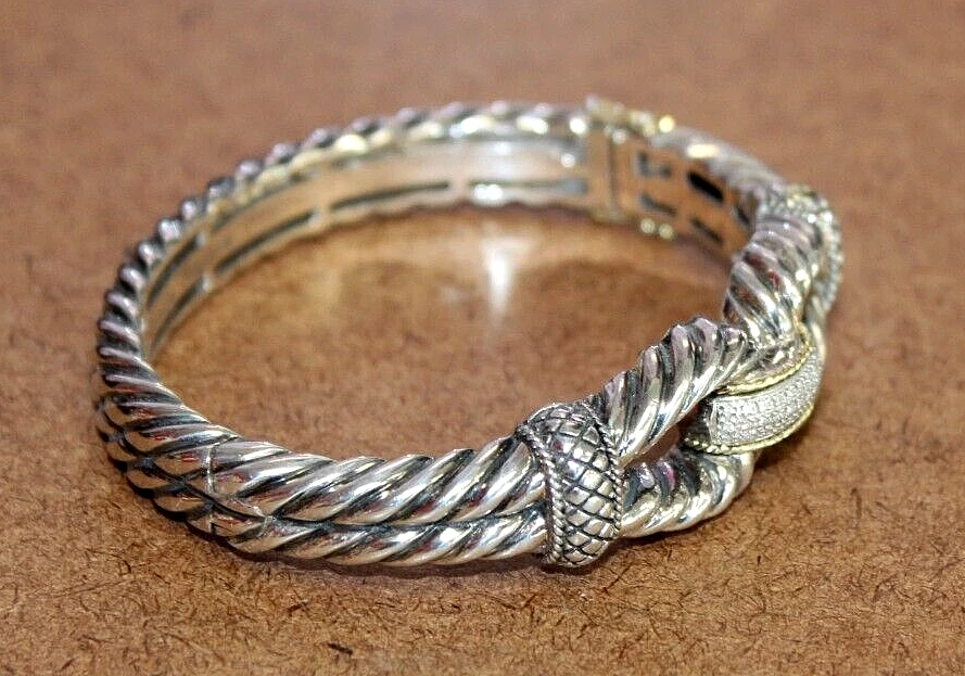 Andrea Candela Sterling 18k Gold Twisted Cable Diamond Bangle