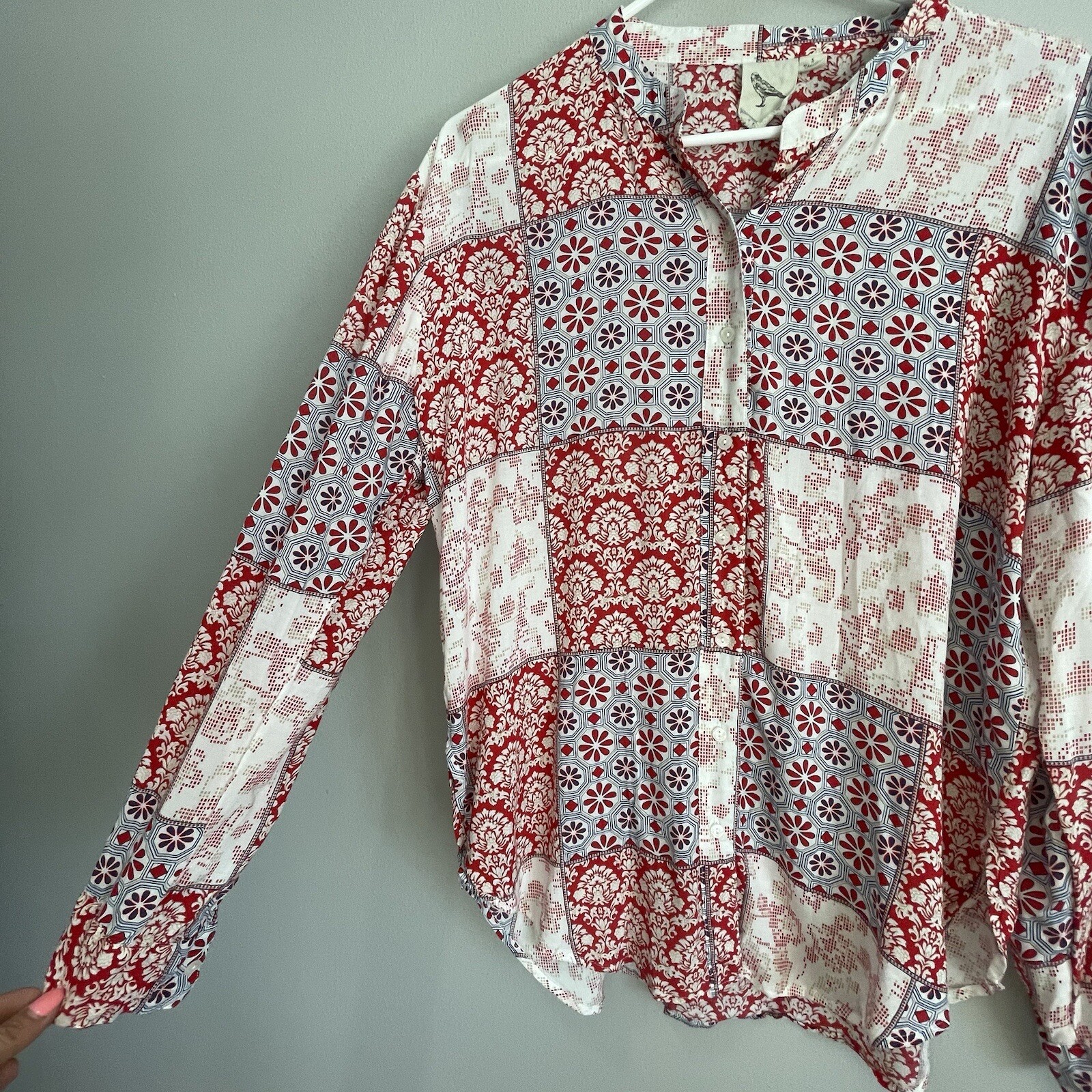 Z Supply Boho Patchwork Floral Button Down Blouse… - image 3