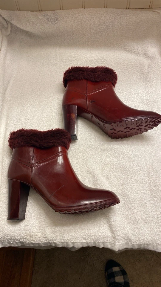 Andrew Geller Botas de Goma Moldeadas con Puño Forrado de Piel De Colección Años 80 Borgoña Foto 3 de 4