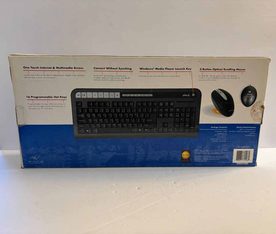 Micro Innovations KB985W Black Wireless Computer Keyboard and Black/Silver Mouse - Image 2 of 2