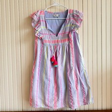 Vineyard Vines Womens Lilac Stripe Ruffle Tassel V-Neck Mini Dress Pockets