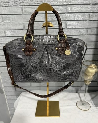 Brahmin Gray Brown Crocodile Embossed Leather Satchel Crossbody Handbag