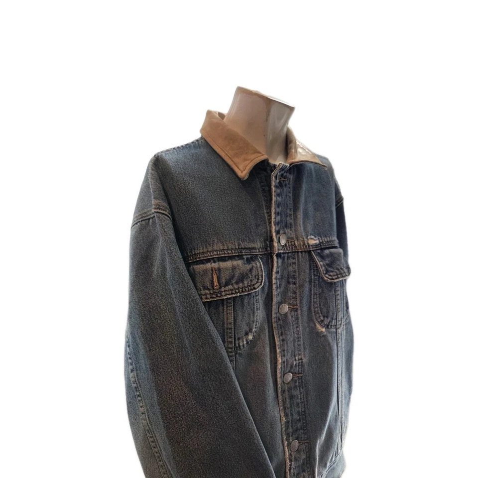 Banana Republic Jeans Men's Jacket Medium Vintage Denim Leather Collar - Image 4 of 4