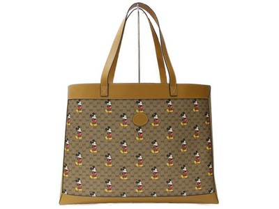 GUCCI tote bag Disney Mickey Mouse of GG Supreme canvas leather Beige Tan