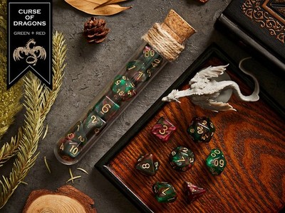 CURSE OF DRAGONS | Polyhedral Dice | DICE DnD D&D RPG Potion Flask With Dice Bag