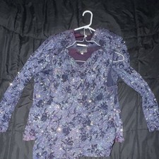 Alex Evenings Purple Floral Sequin 2 Piece Jacket Tank Set Size 18
