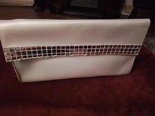 Christian Dior Vintage PVC Clutch/ Gold  Metallic Accent Flap Top Cream Color,EC