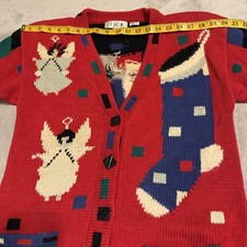 Vintage Lisa Nichols Ugly Christmas Sweater Cardigan Sz S Red Cotton 1988 Santa