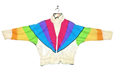 M Vtg 80s 90s Women's Rainbow Parachute Boxy Oversized Windbreaker Jacket RARE