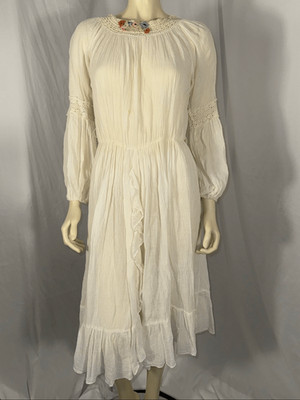 Vintage Danuta Kraft San Francisco White Boho Prairie Maxi Dress  Crochet Floral