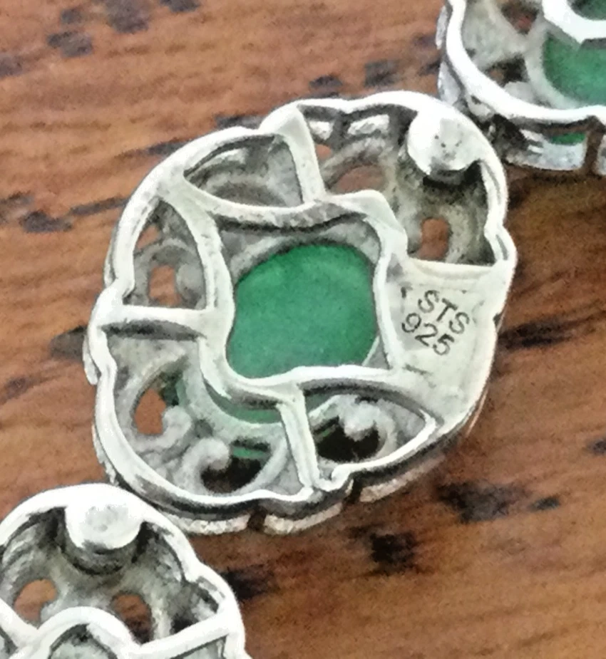 925 Пробы ожерелье овальный зеленый камни в рамке филигранный стиль комплект 20" - Изображение 4 из 4