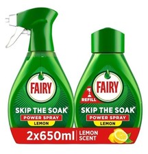 Fairy Skip the Soak Dish Spray Kit, Lemon, 1.3L (650ml Spray + 650ml Refill), 9.45 per litre