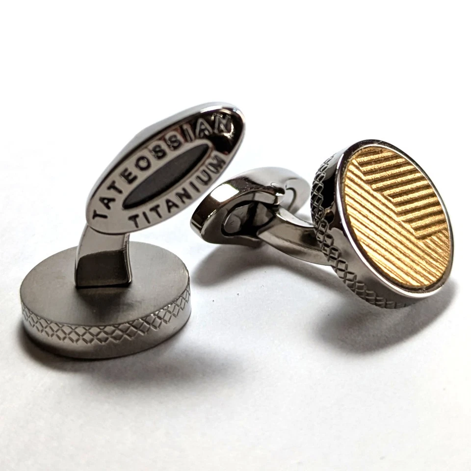 Gemelos Tateossian 187 Hechos en el Reino Unido Plata Oro Cuero Italiano Titanio Foto 3 de 4