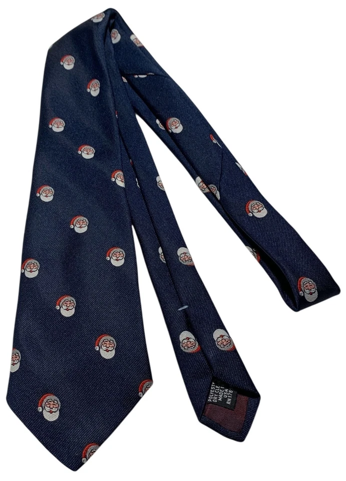 CHARING CROSS винтажный 70-х/80-х годов мужской темно-синий рождественский галстук с Санта головы - 56,5" L - Изображение 2 из 4