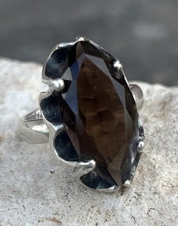 Taxco Mexico Eagle 93 J S (J. Sotelo) Sterling Silver Smoky Quartz Ring Sz 5 1/2