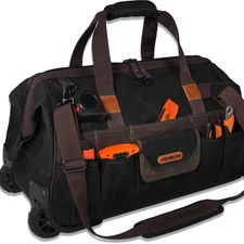 48Pockets Tool Bags With Wheels, 22Inch Rolling Tool Bag, Waxed Canvas Tools ...