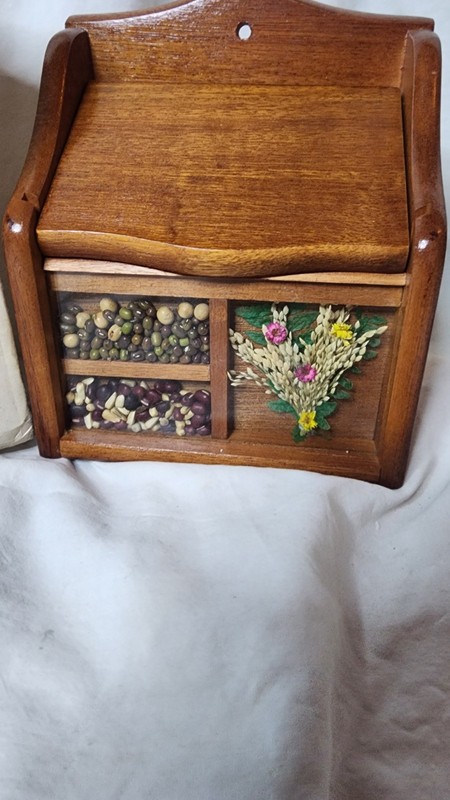 New In Box Rare Vintage Solid Wooden Salt Box and Napkin Holder Recipe Box