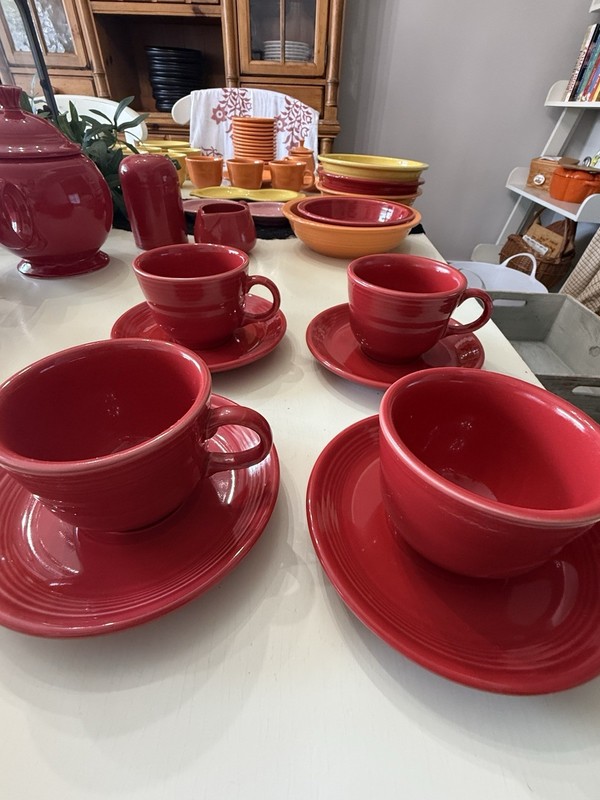 Fiestaware Red Coffee Tea Cups & Saucers 